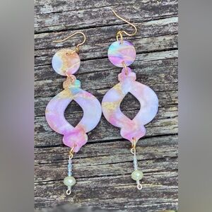 Handcrafted Pink and Gold Dangle Earrings